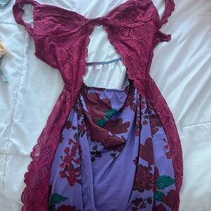 Elegant Lace and Floral Women's Intimate Set - Burgundy and Purple